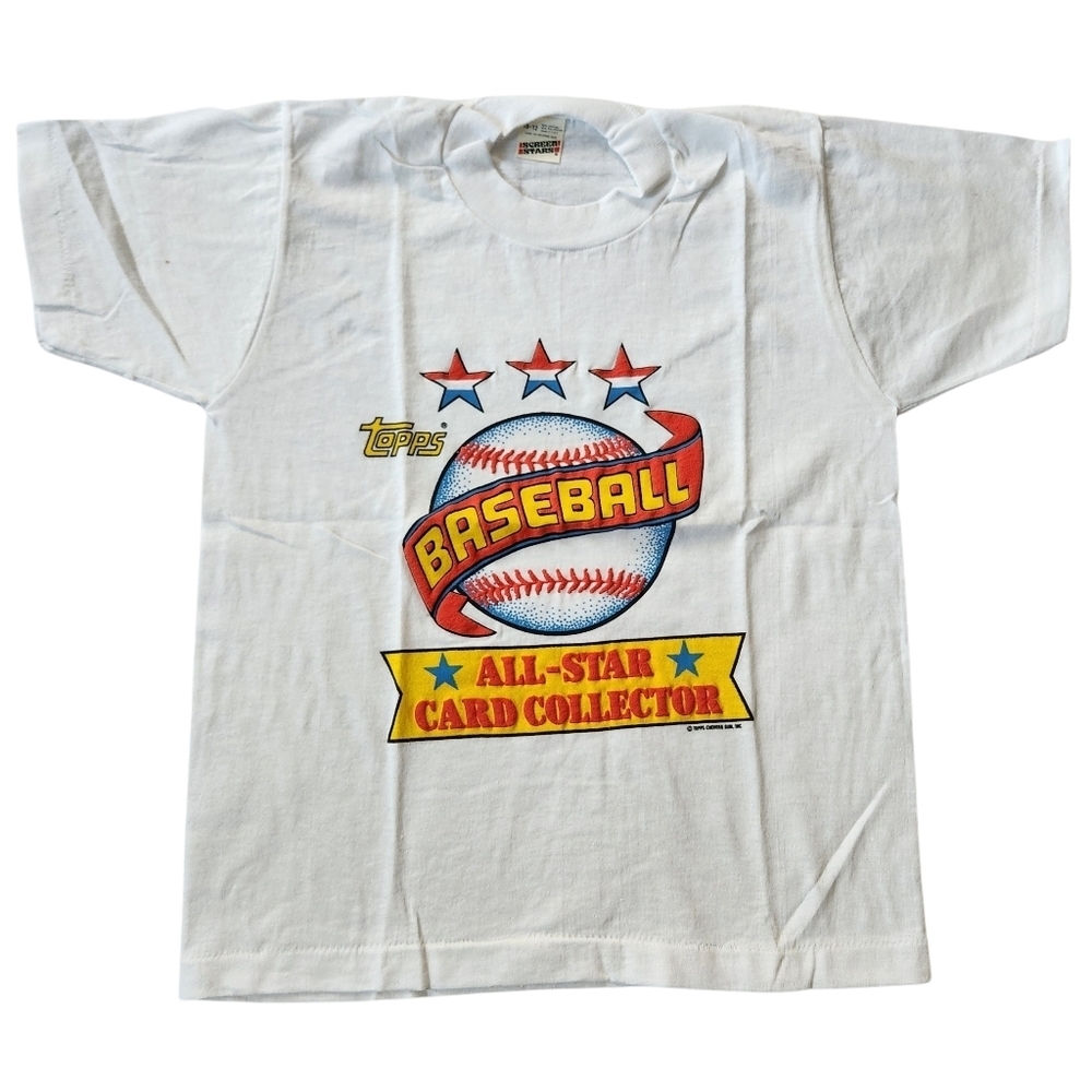 Vintage Kids Single Stitch Topps Baseball Puffy Graphic Tshirt Sz 6-8